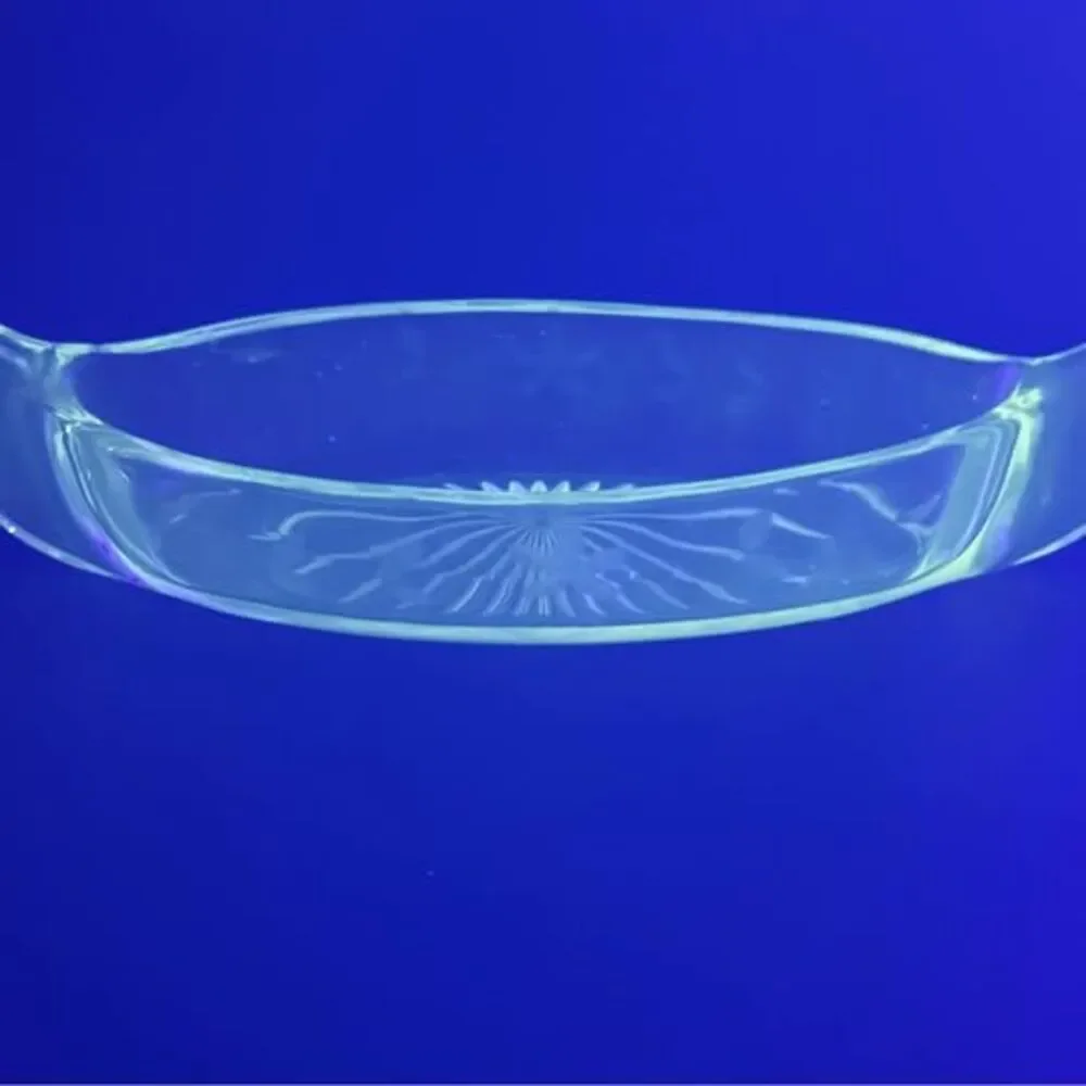 Vintage Manganese Glass Etched Canoe Shaped Relish Dish